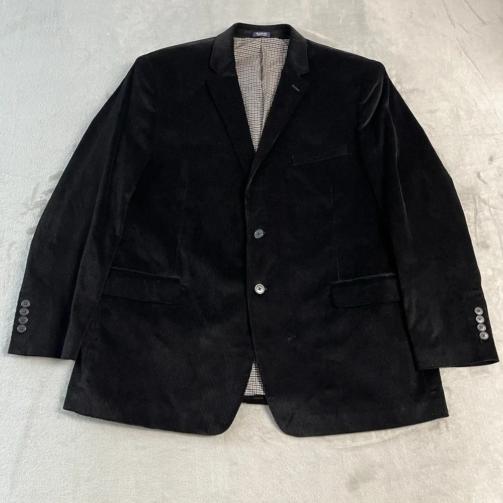 Saddlebred Black Corduroy Sport Coat Blazer Mens 48R 2 Button Cotton Jacket Prep